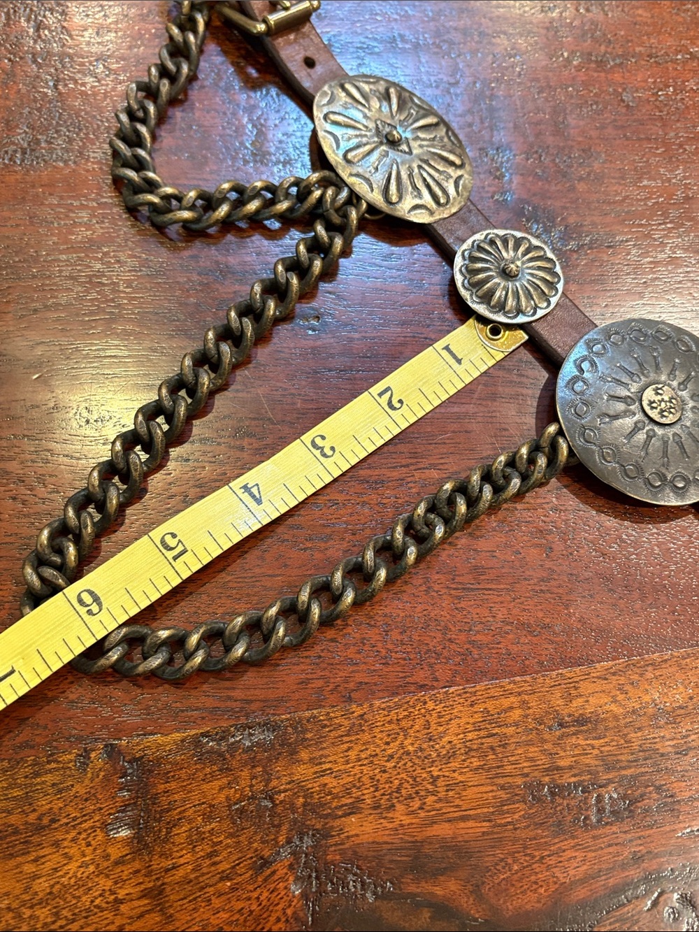 Ralph Lauren Collection Brown Leather Double Buckle Concho Chain Belt size Small - Picture 14 of 16